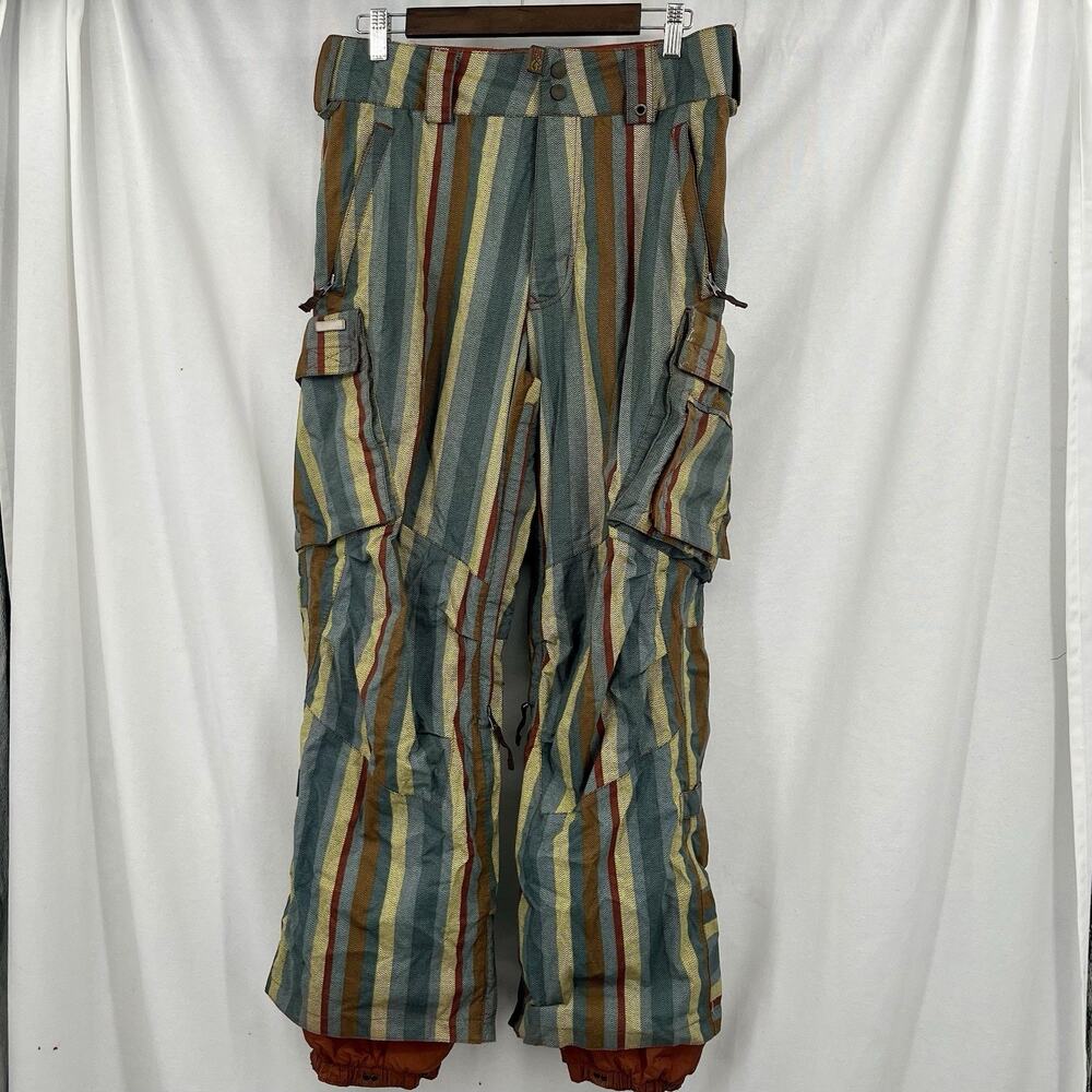 BURTON Dry Ride Vintage Multicolor Striped Snowboard Cargo Pants Raglan Small